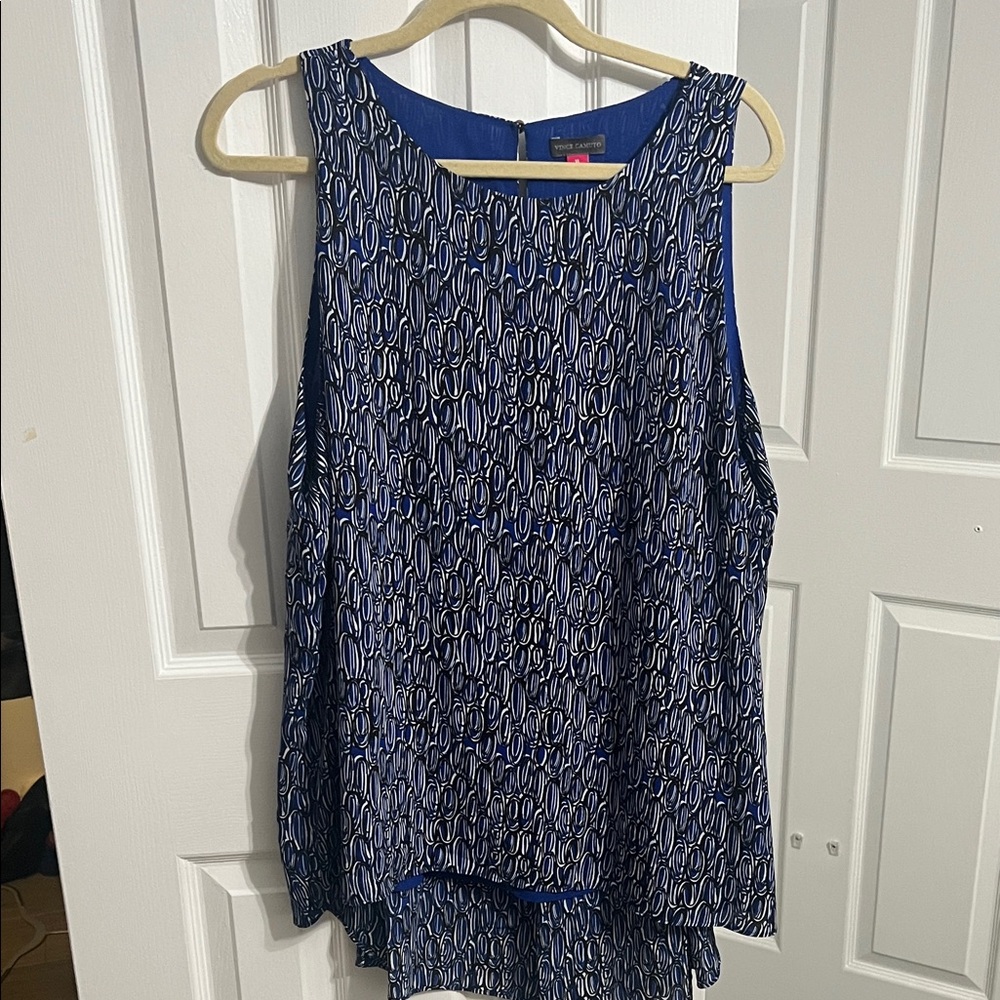 Vince Camuto Navy and White Patterned Tank Top